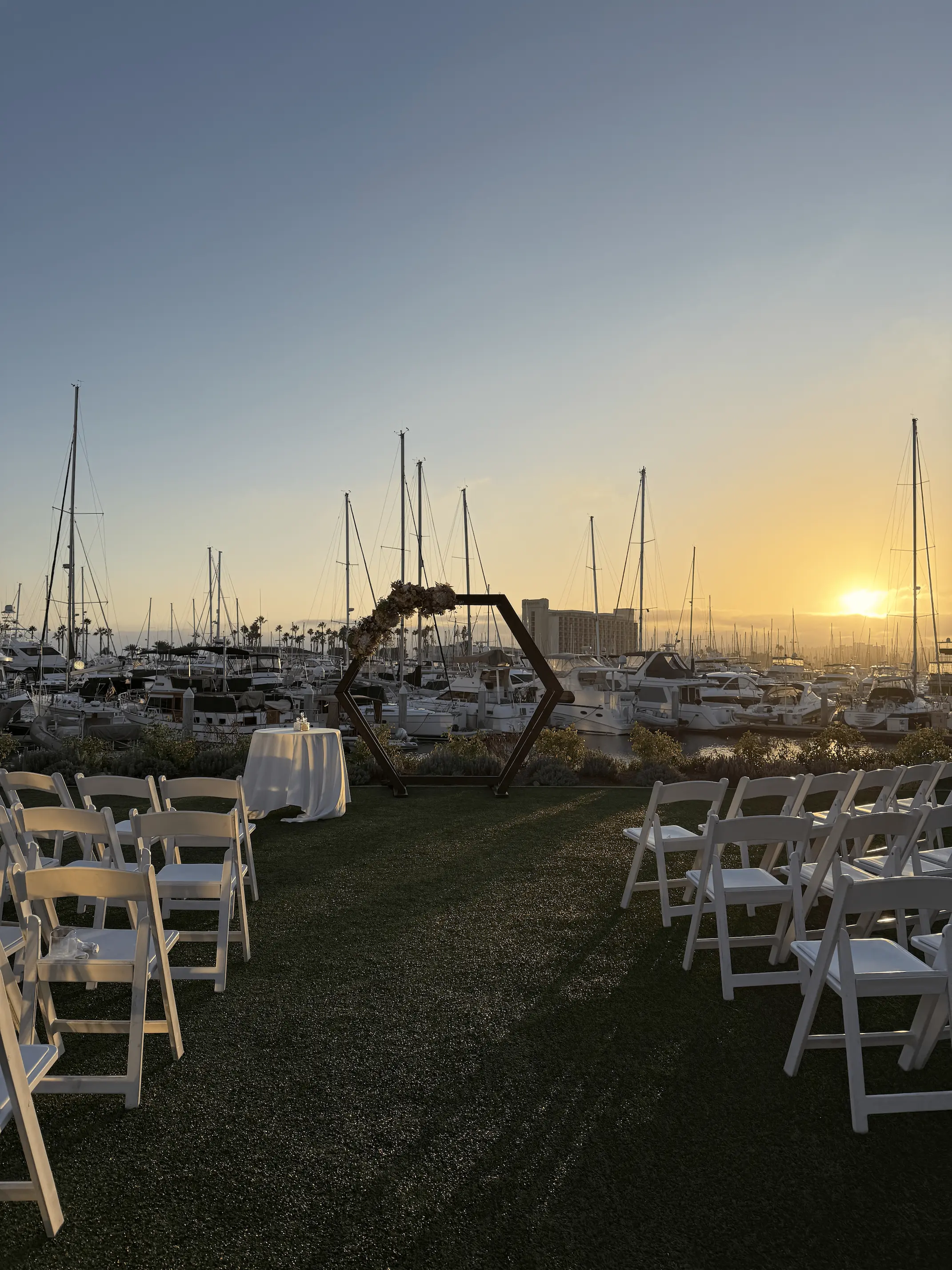 Beautiful outdoor wedding pergola with floral decor in San Diego